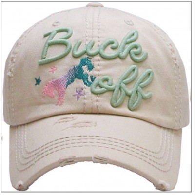   Buck Off Baseball Cap Western Cream Embroidered Factory Distressed Hat  eb-18405944